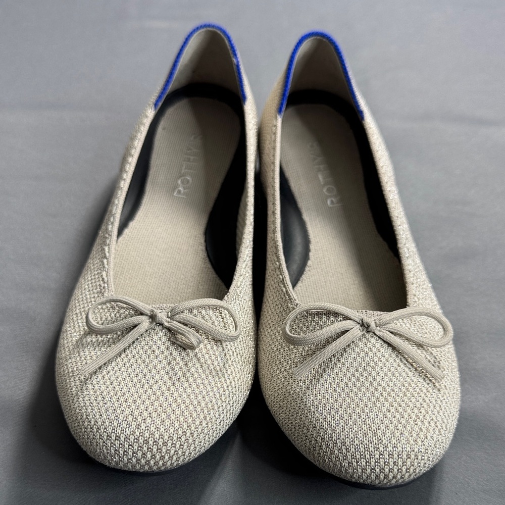 Rothy's Women's Cream Metallic Ballet Flats with‎ Bow Size 7